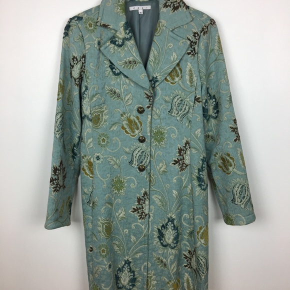CAbi Jackets & Blazers - Cabi Turquoise Floral Coat Midi | Size 8